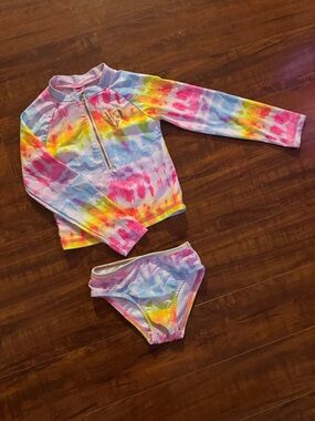 Kids Tie-Dye Long Sleeve Rash Guard Swim Set - Multicolor